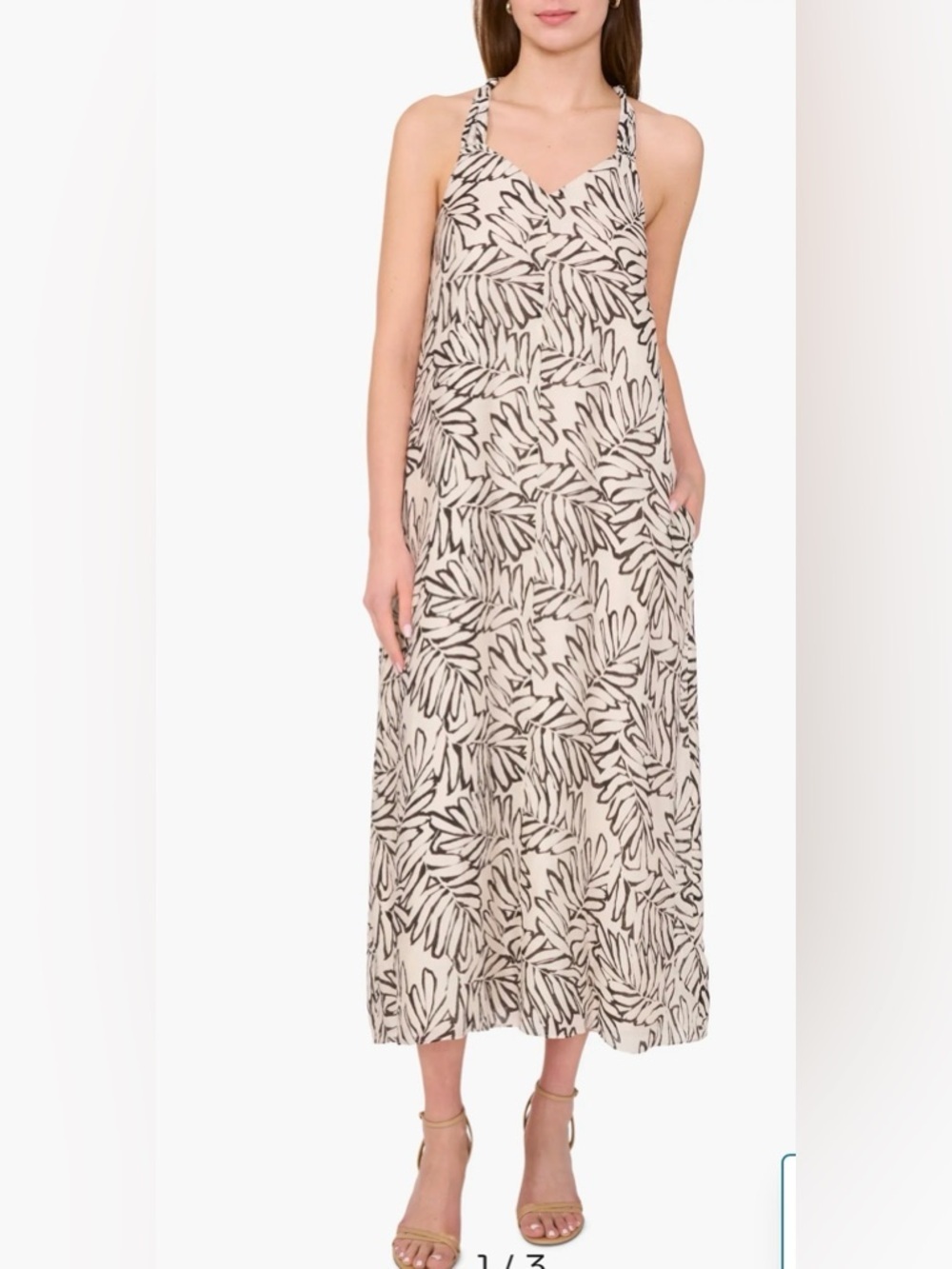 Women’s Halogen Knot Strap Sundress, Palm Style Leaf Print, Sz.S